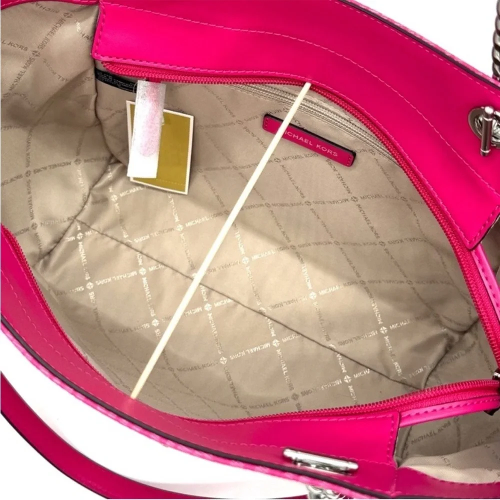 Michael Kors Large Jet Set Travel Chain Shoulder Bag Dragonfruit - Picture 9 of 10